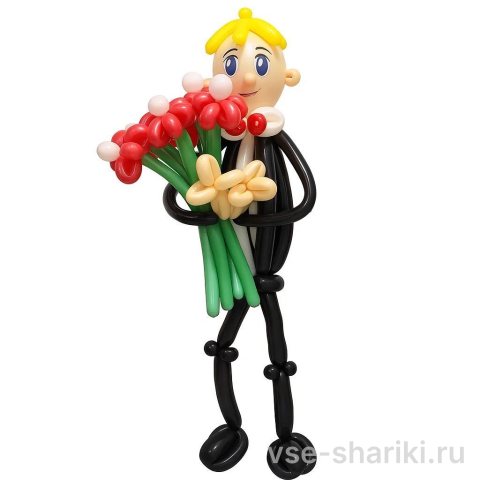 Фигура кавалера в костюме с букетом, 160 см