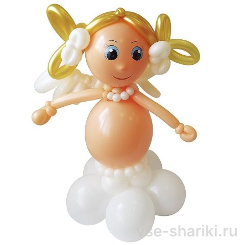 Фигура малышки из шаров с бантиками и букетом для крестин