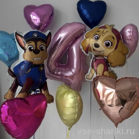 Набор с Чейзом, Скай, цифрой 4 и семью сердцами