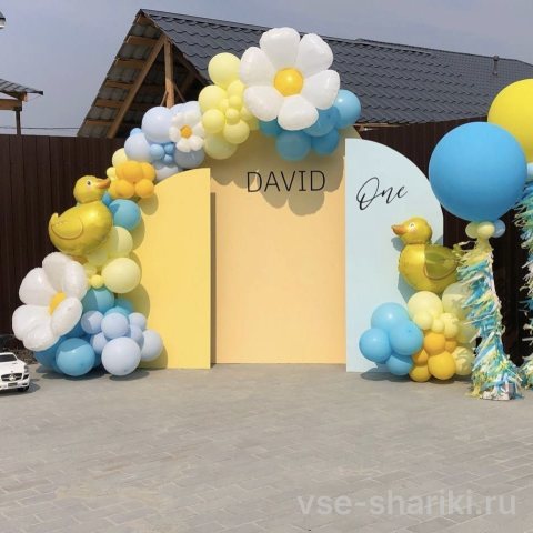 Фотозона с ромашками и уточками для детского праздника
