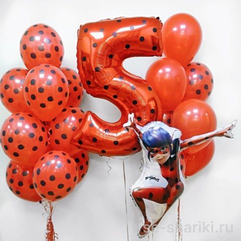 Набор Леди Баг: два фонтана, цифра и 16 латексных шаров