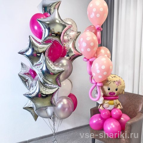 Композиция из двух фонтанов со звёздами, сосками и малышкой