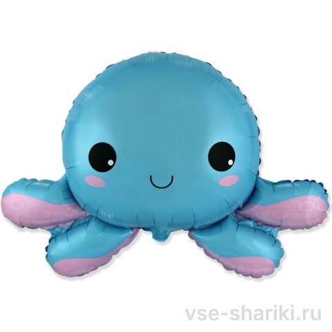 Шар-осьминог голубой из фольги для морской вечеринки