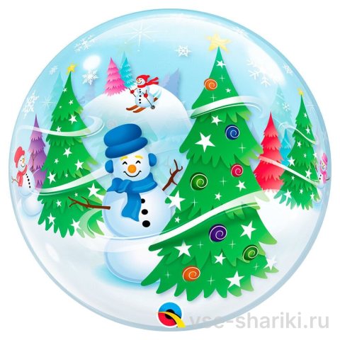 Шар Bubble 55 см со снеговиками и ёлочками