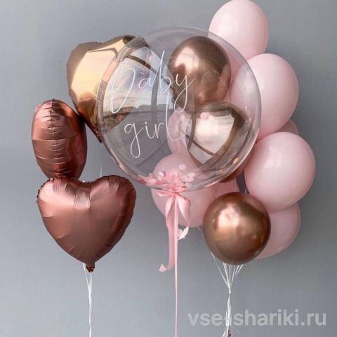 Набор из 15 розовых шаров и баблса с конфетти