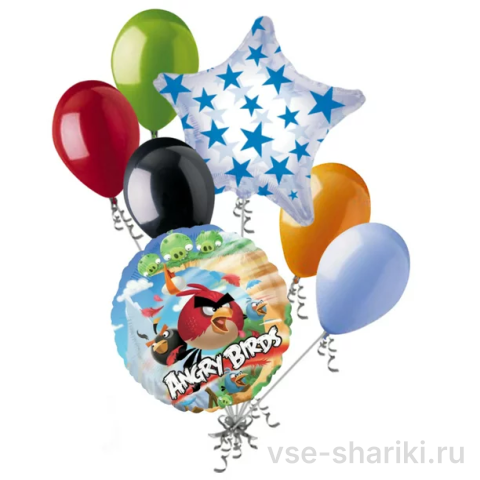 Букет из 7 гелиевых шаров с птицами Angry Birds