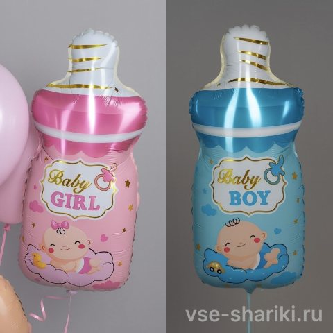 Фигура-бутылочка из фольги к рождению малыша, розовая или голубая