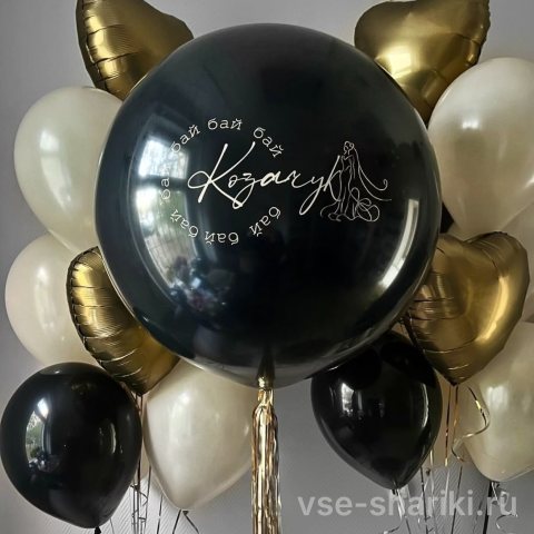 Набор в чёрно-золотом: шар 60 см с дождиком, два фонтана