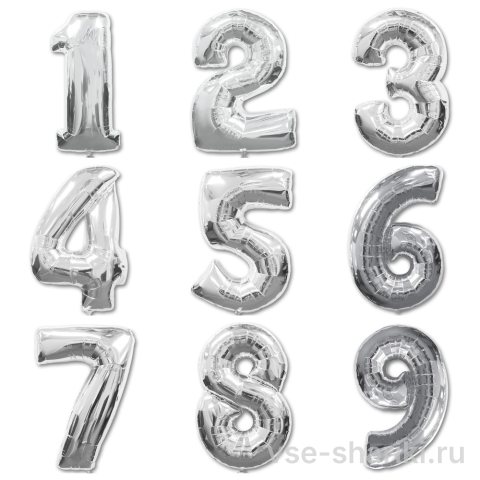 Шар-цифра с серебристым металлическим блеском, 90 см