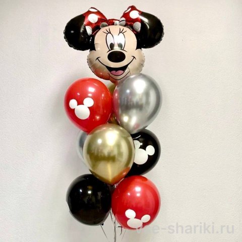 Фонтан с Минни Маус из красных и чёрных шаров