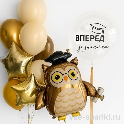 Набор с совой-выпускником в золотых и кремовых тонах
