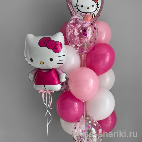 Набор из 17 розово-белых шаров с Hello Kitty и конфетти