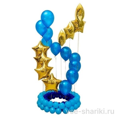 Фонтан из золотых звёзд и голубых шаров, закрученный спиралью