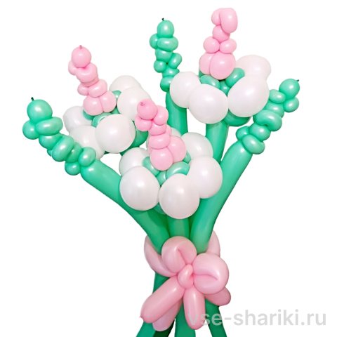 Букет из трёх бело-розовых гладиолусов на стеблях
