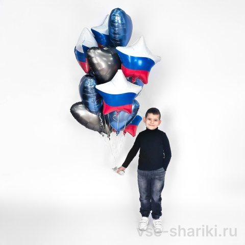 Фонтан-триколор из 12 шаров: сердца и звёзды