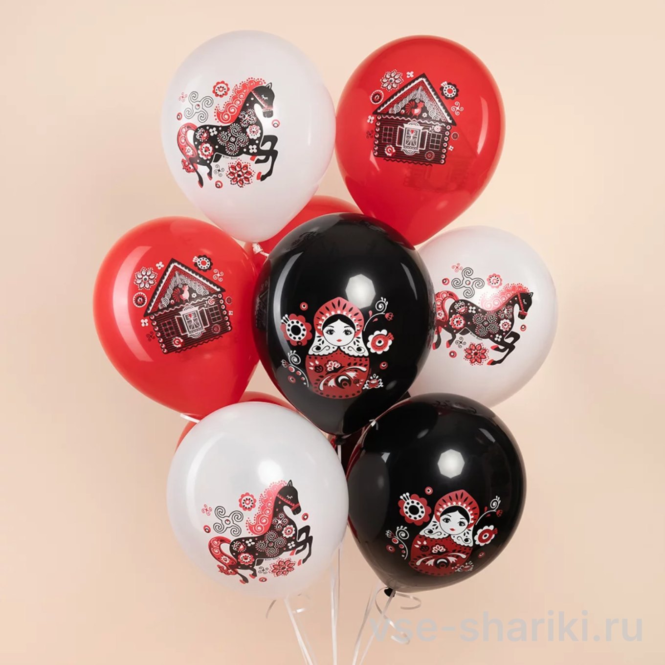 Шар с народной росписью: матрёшка, лошадка или изба