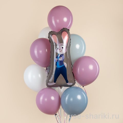 Фонтан с крольчихой Джуди Хоппс и 11 пастельными шарами