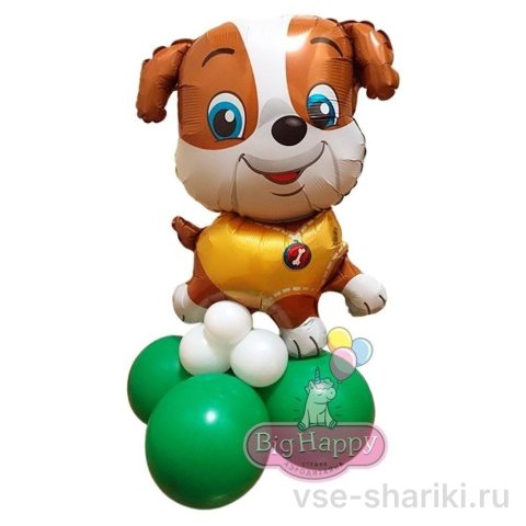 Фигура щенка Крепыша на двухъярусной стойке из шаров