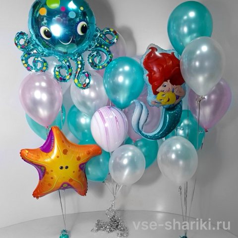 Набор из 20 шаров с Ариэль, осьминогом и морской звездой