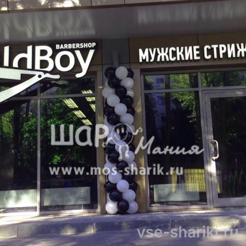 Арка объёмная чёрно-белая с колоннами у входа в салон