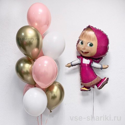 Композиция с танцующей Машей и розовыми шарами хром