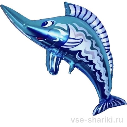 Фигурка синей рыбы-пилы на палочке, 35 см