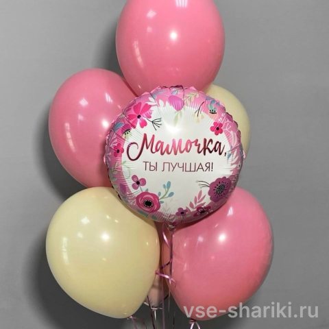 Связка из шести пастельных шаров и цветочного круга для мамы