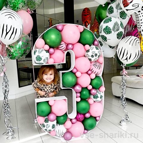 Аэромозаика-цифра 3 на день рождения дочки, 140 см