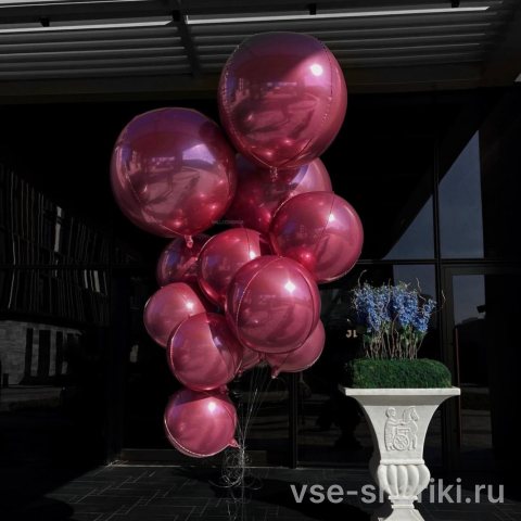 Фонтан из 12 розовых сфер двух размеров