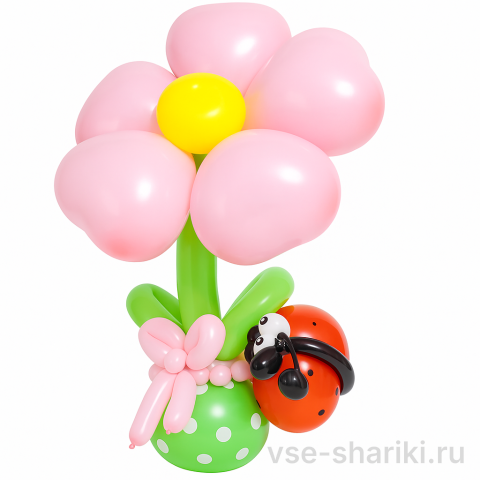 Фигура-цветок с лепестками-сердцами и божьей коровкой в вазе