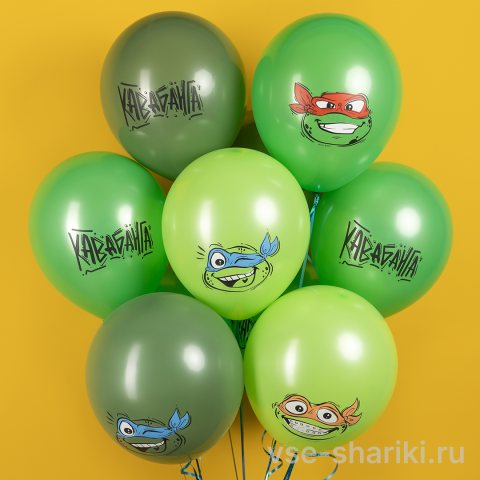 Шар салатовый с черепашками-ниндзя, латекс 30 см