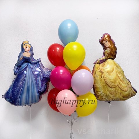 Фонтан из 10 шаров с фигурами Золушки и Белль