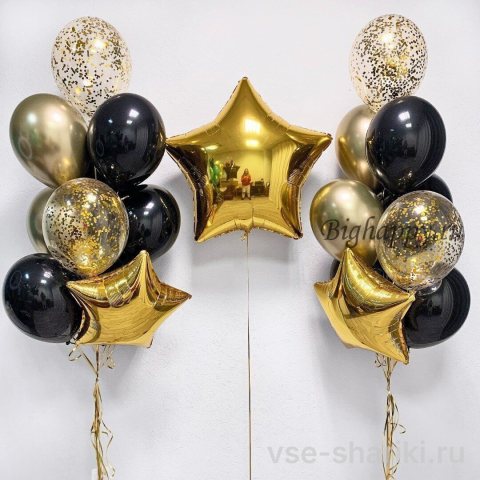 Композиция из 21 шара с тремя фольгированными звёздами
