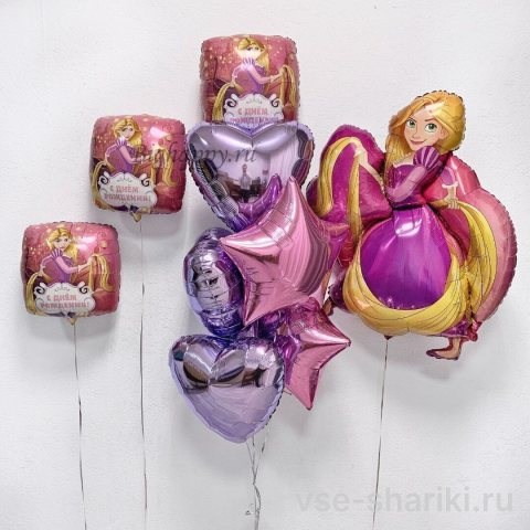Композиция из 9 фольгированных шаров с Рапунцель
