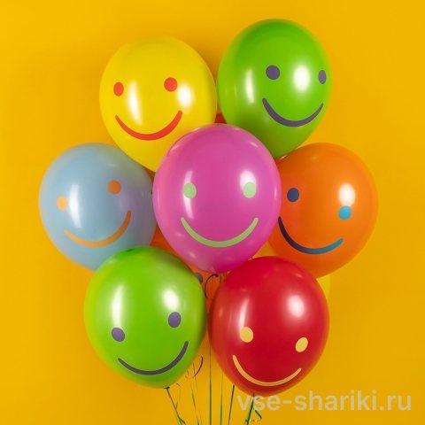 Шар латексный со смайлом 35 см, цвет из всей палитры