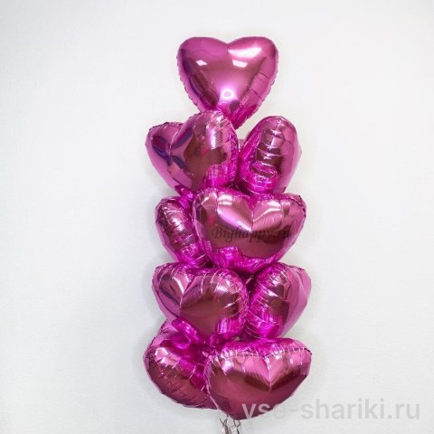 Букет из 12 сердец из фольги в розовом металлике