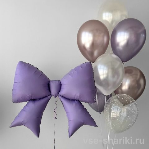Фонтан с фольгированным бантом в сиренево-розовой гамме