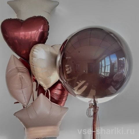 Фонтан из сердец и звёзд с крупным шаром дабл стафф
