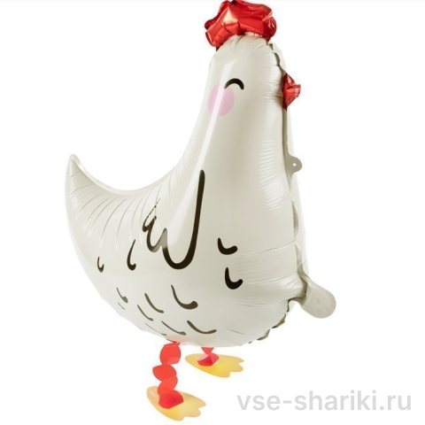Шар-курочка белая с красным гребешком, ходячая, 58 см