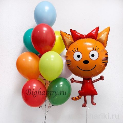 Фонтан из 12 разноцветных шаров с фигурой Карамельки