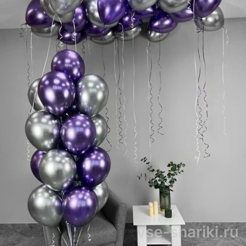 Набор фиолетово-серебряных хром-шаров: облако и букет, 37 шт.