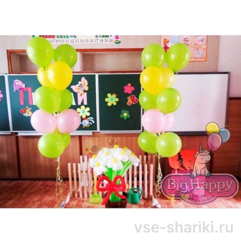 Композиция для класса: ромашки из шаров и гелиевые фонтаны