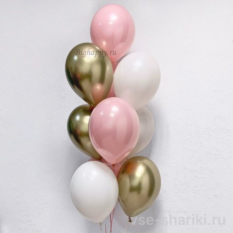 Фонтан из 10 шаров с золотым хромом и розовой пастелью