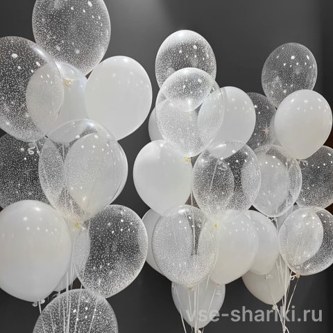 Набор из трёх бело-прозрачных фонтанов с конфетти, 33 шара