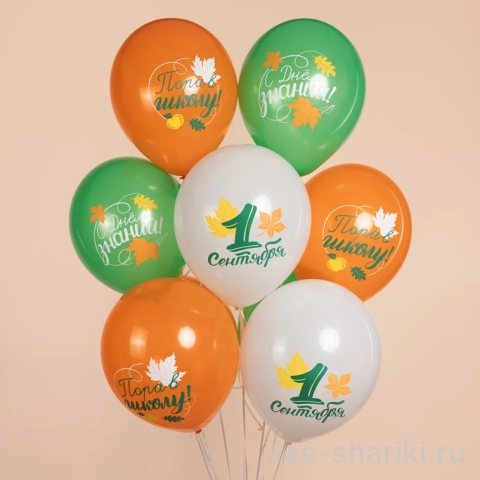 Шар к 1 сентября с желудями, листьями и школьными надписями