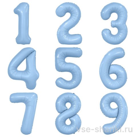 Шар-цифра нежно-голубого цвета, 90 см, с гелием
