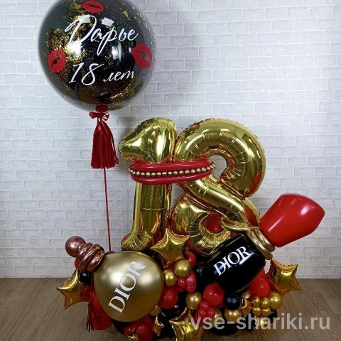 Композиция в красно-чёрной гамме с цифрами к 18-летию девушки