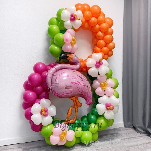 Фигура-восьмёрка из шаров с фламинго и цветами, 170 см