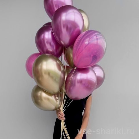 Фонтан из хромированных и агатовых шаров в золотисто-сиреневой гамме