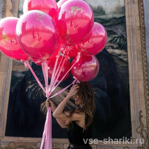 Связка розовых шаров дабл стафф с конфетти, 10 шт.